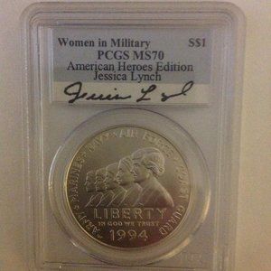 PCGS 1994-W Graded MS70 Women in Military Silver $1 Signed by Jessica Lynch